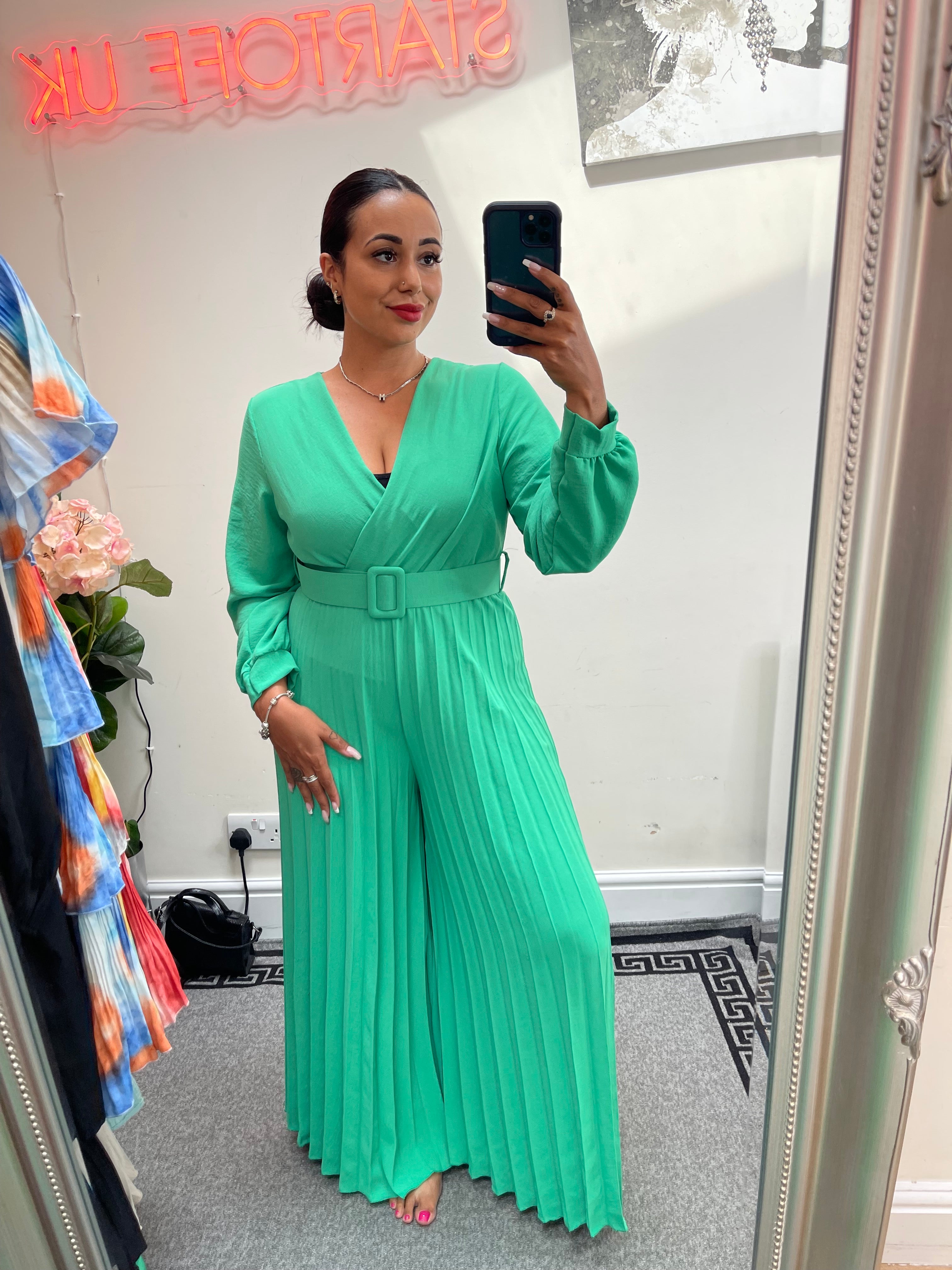 Justina Belted Pleated Jumpsuit