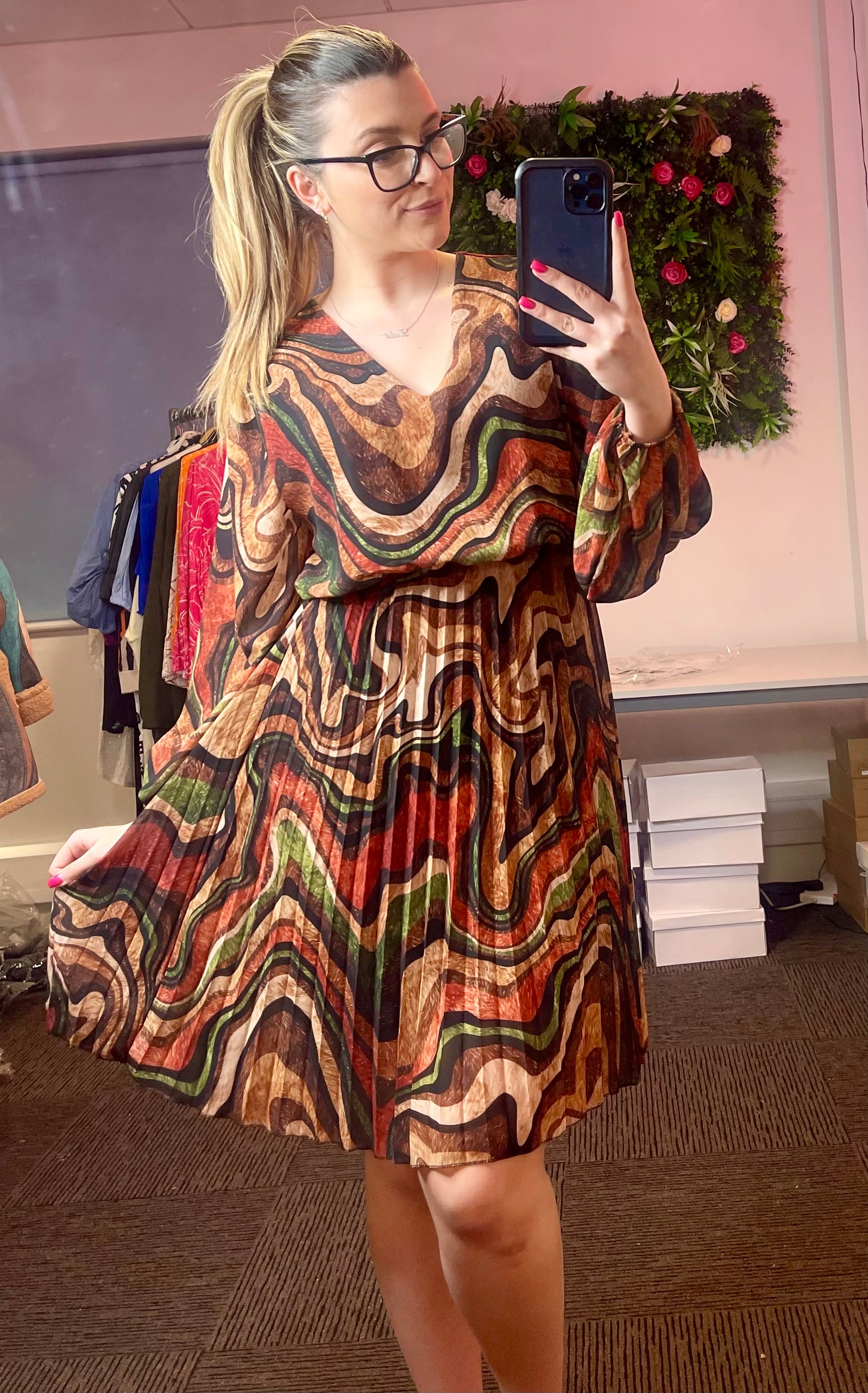 Ava Marble Pleated Skirt Mini Dress