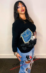 Cee Faux Fur Denim Pocket Jumper