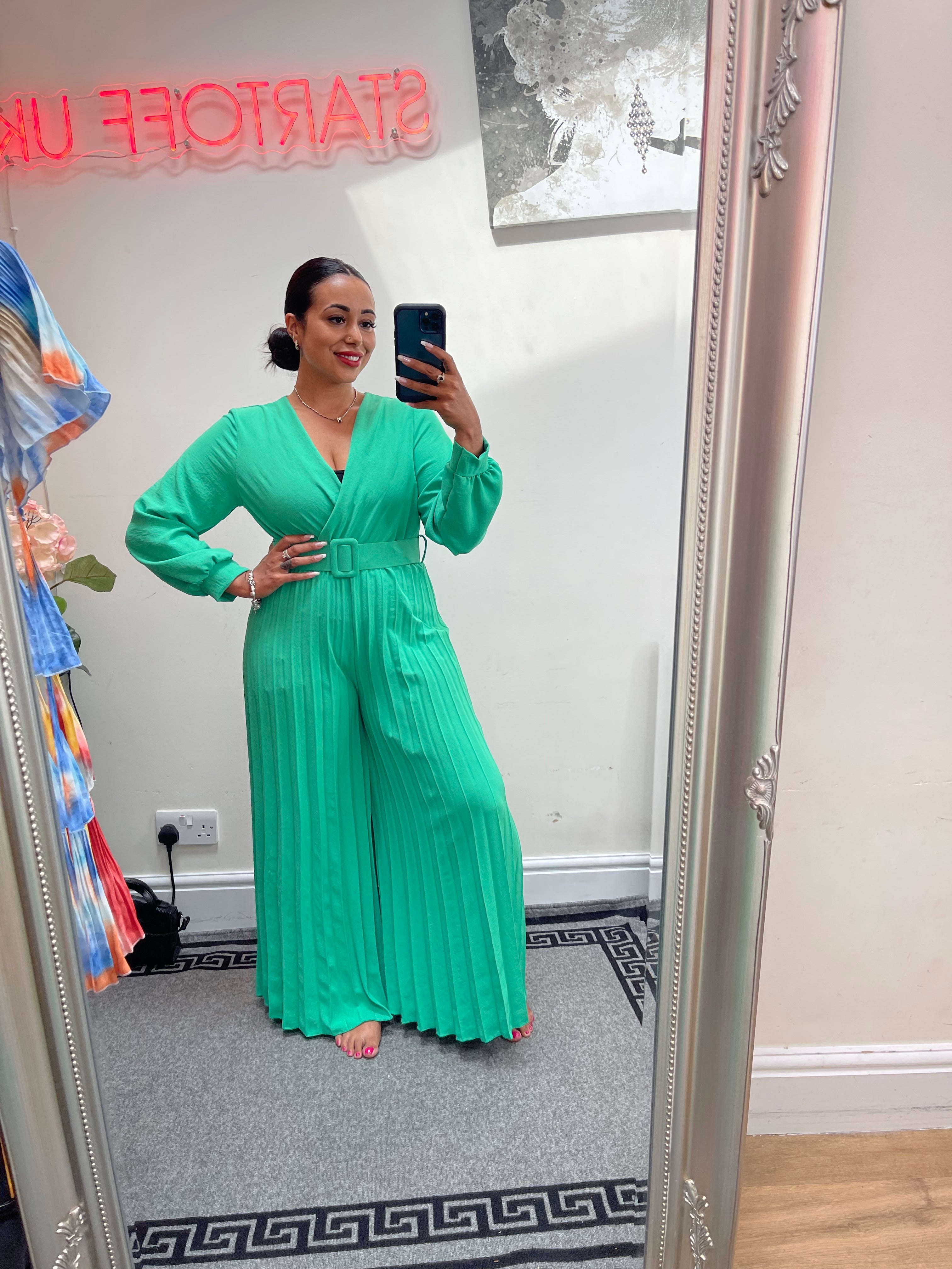 Justina Belted Pleated Jumpsuit