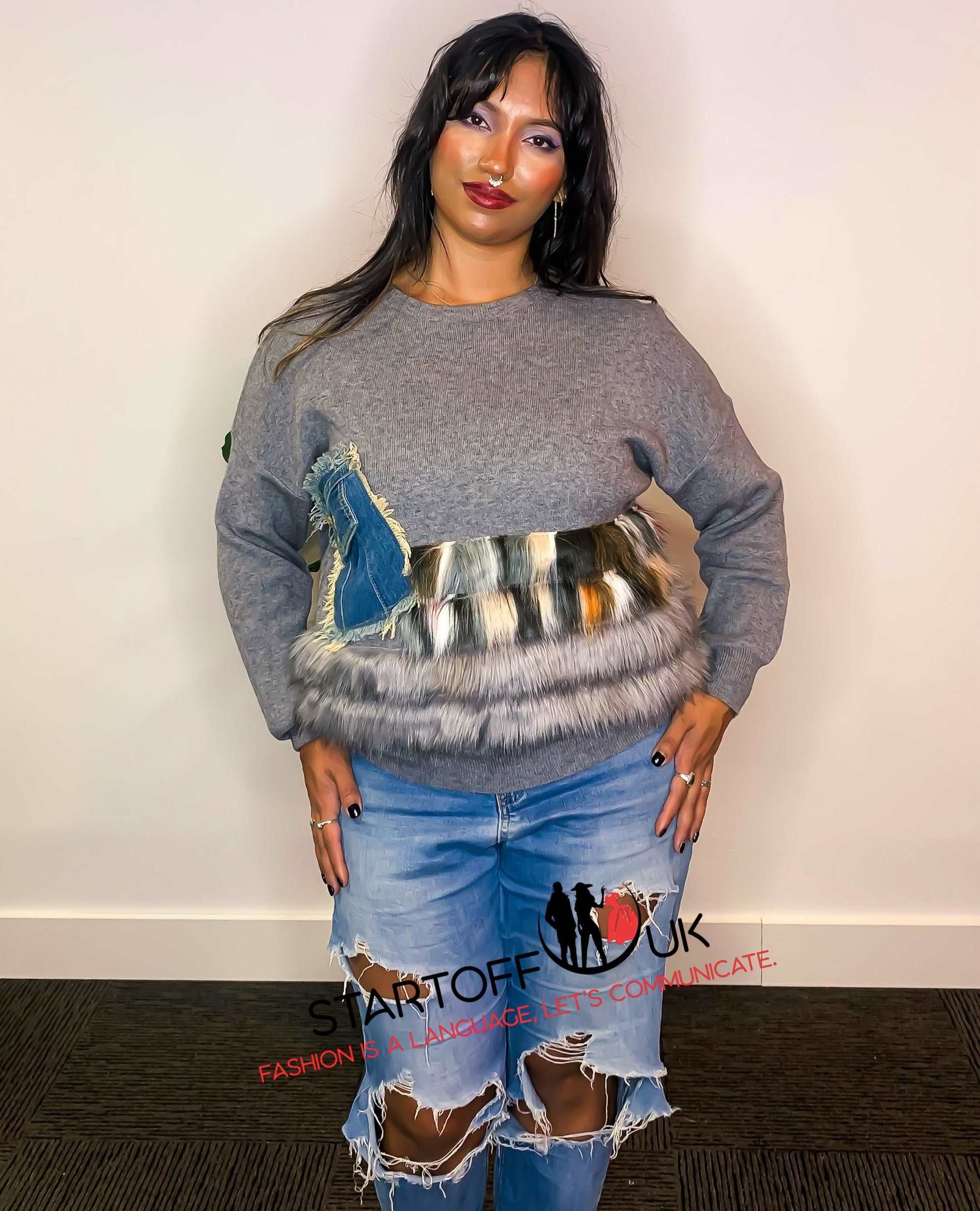 Cee Faux Fur Denim Pocket Jumper