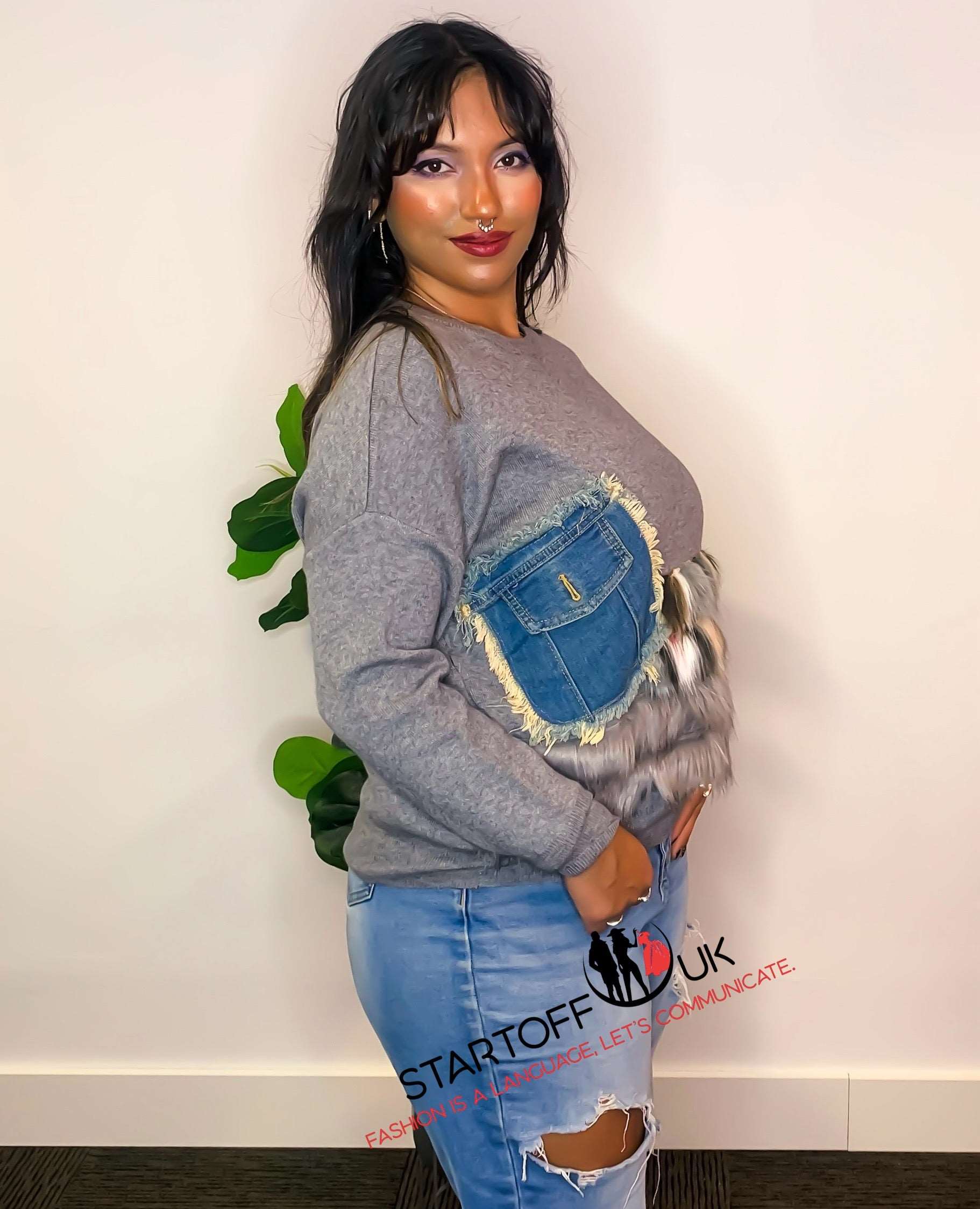 Cee Faux Fur Denim Pocket Jumper