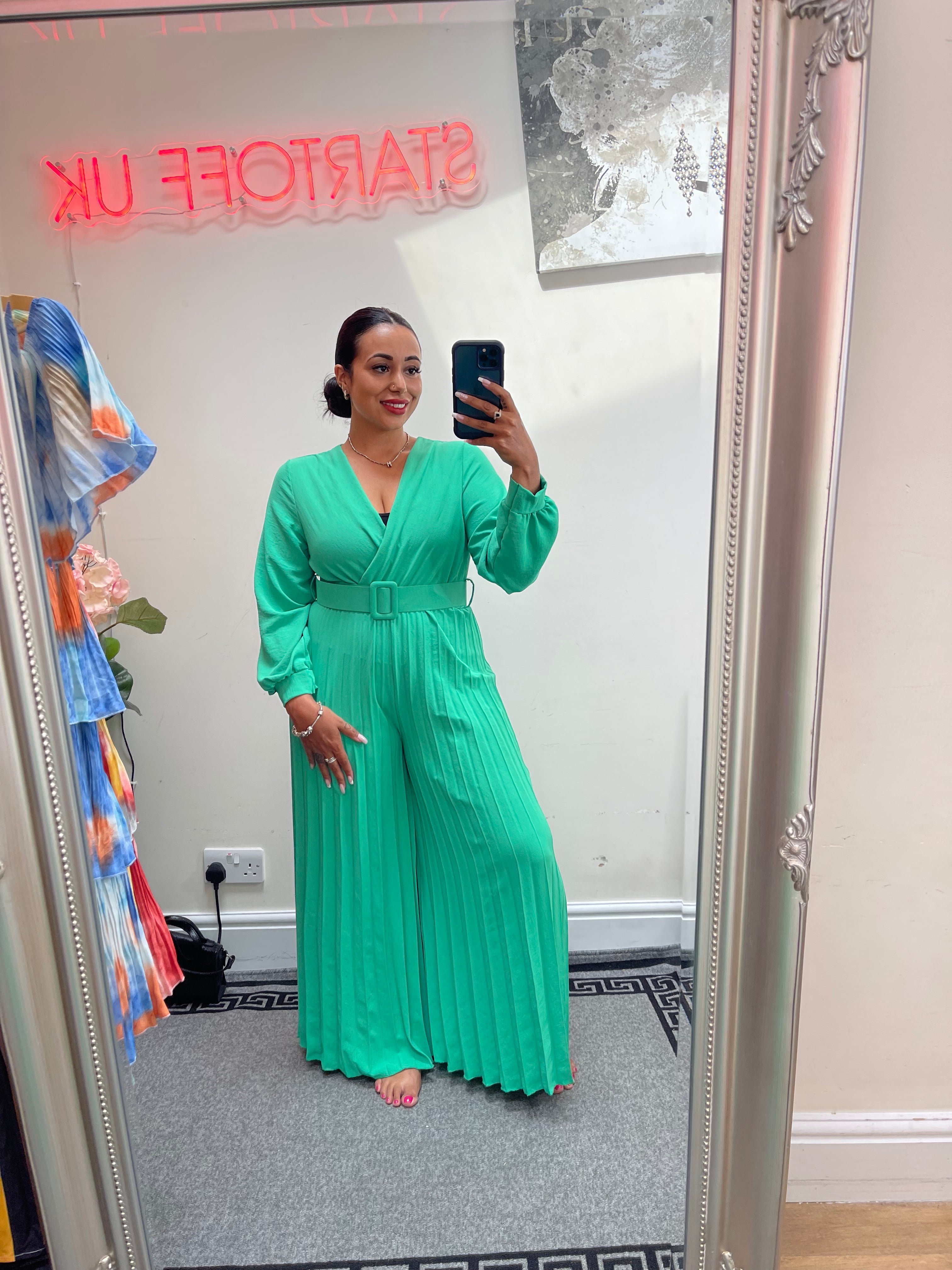Justina Belted Pleated Jumpsuit