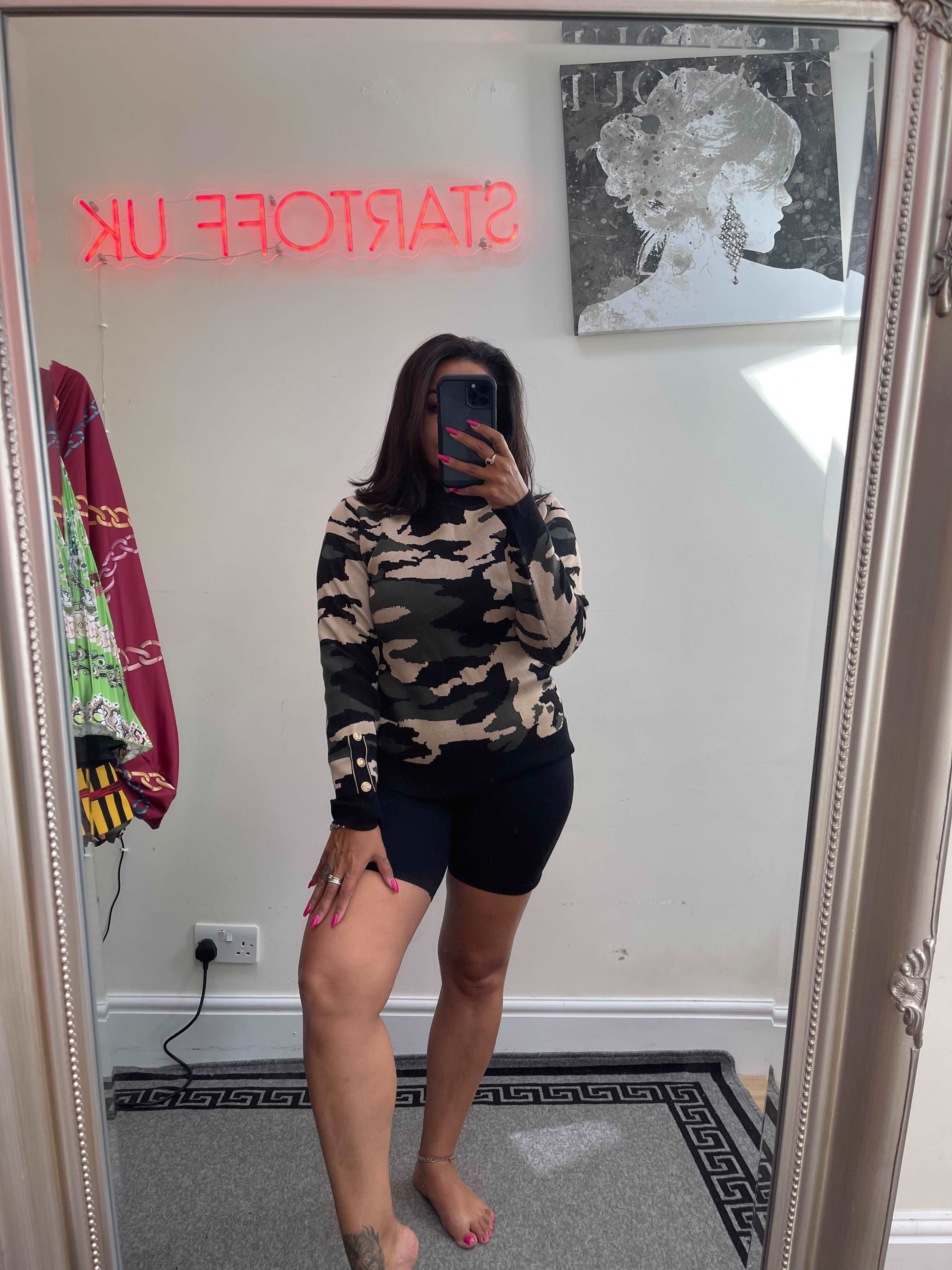 Mimi Gold button arm Camouflage Jumper