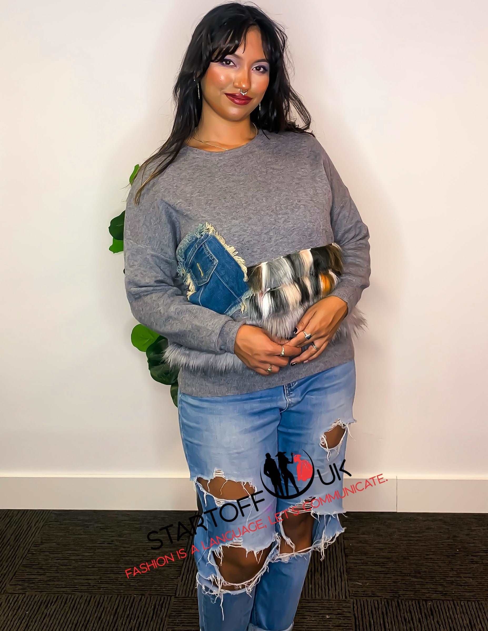 Cee Faux Fur Denim Pocket Jumper