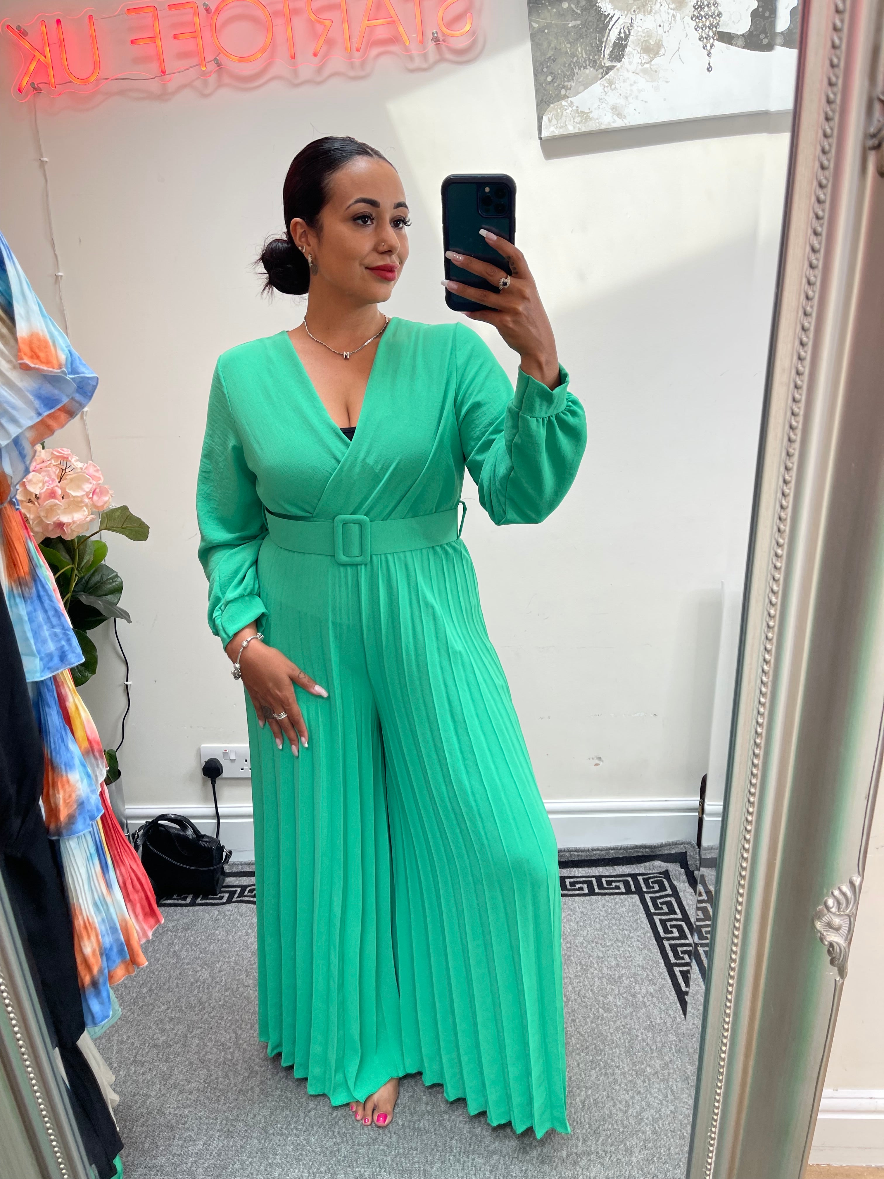 Justina Belted Pleated Jumpsuit