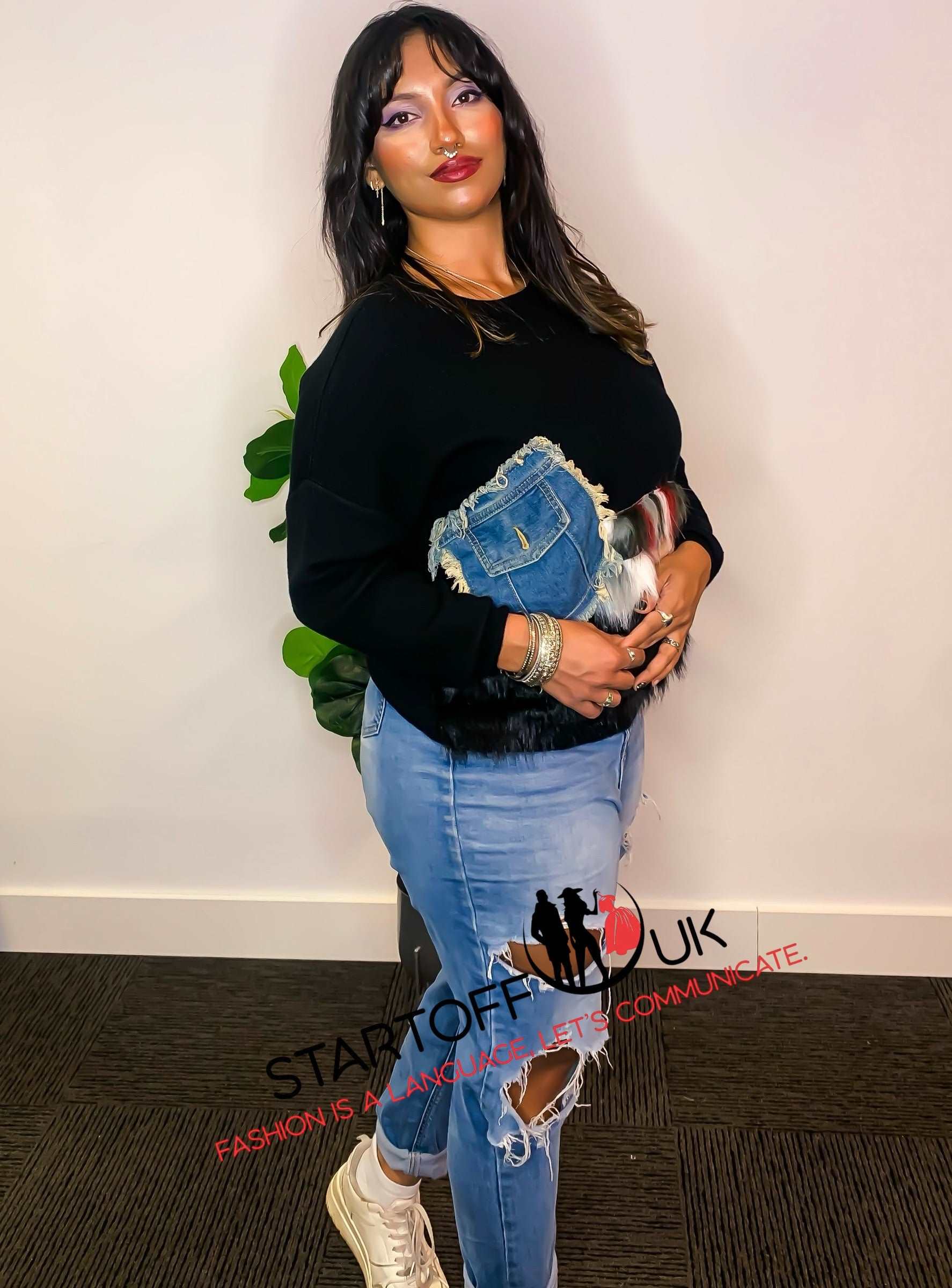 Cee Faux Fur Denim Pocket Jumper