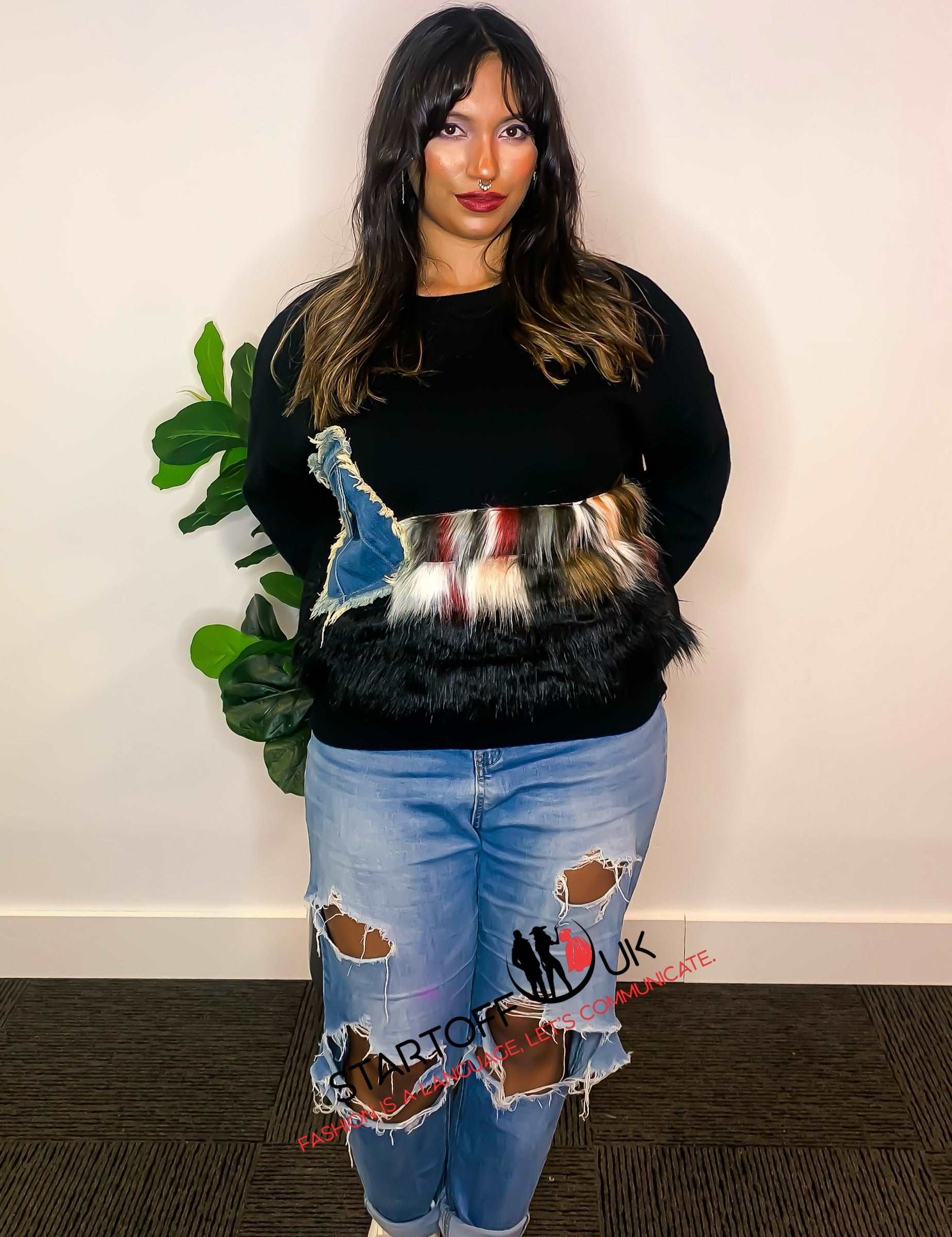 Cee Faux Fur Denim Pocket Jumper