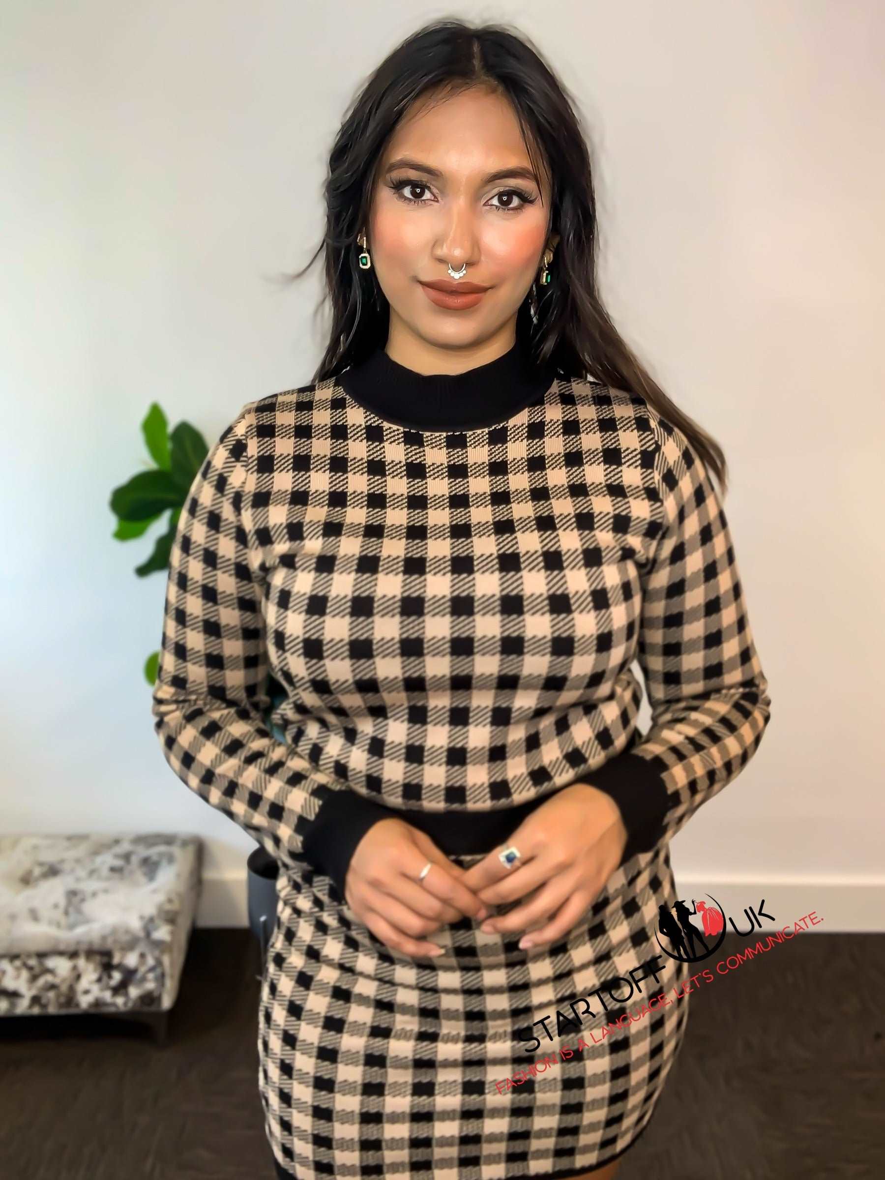 Vee two piece Jumper and Skirt Set