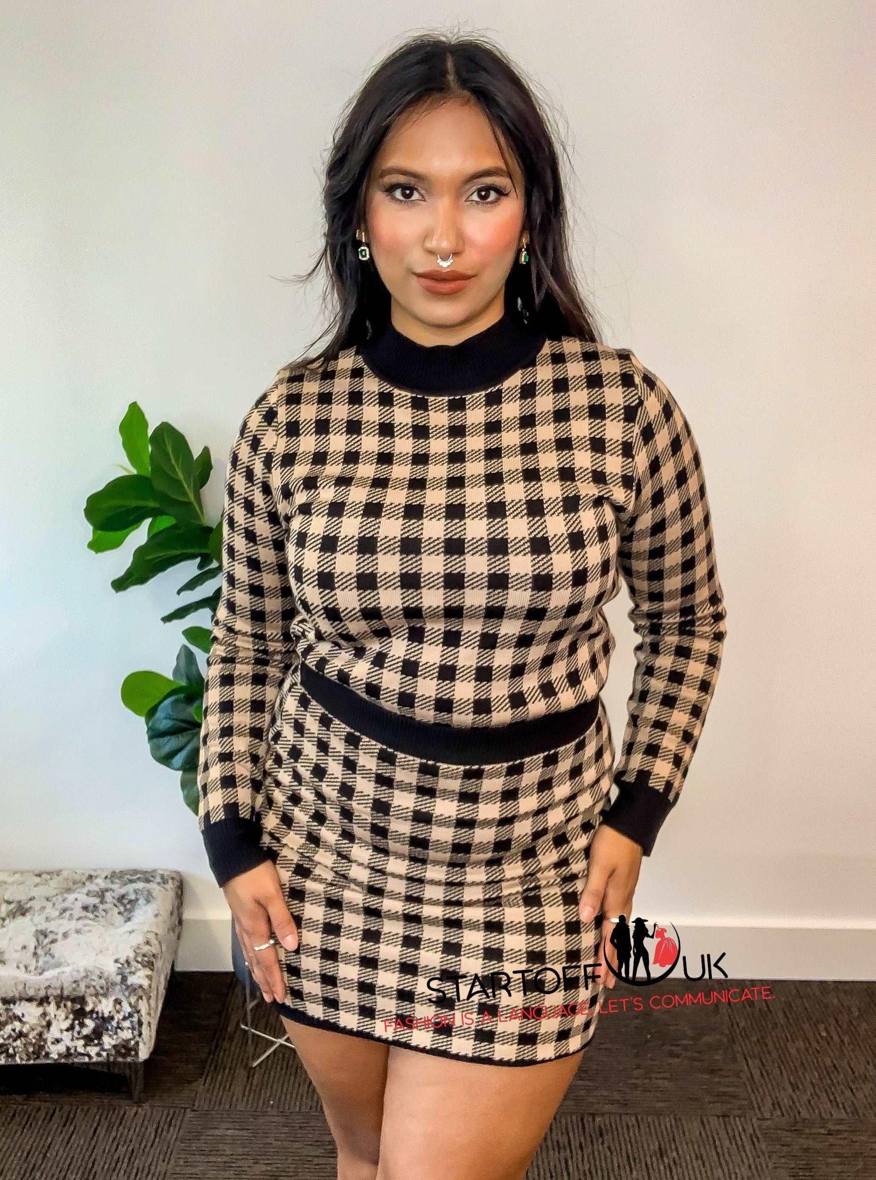 Vee two piece Jumper and Skirt Set