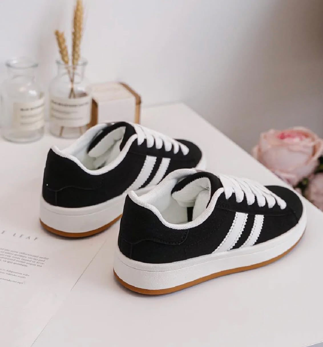 Women's Black Lace UP Trainers