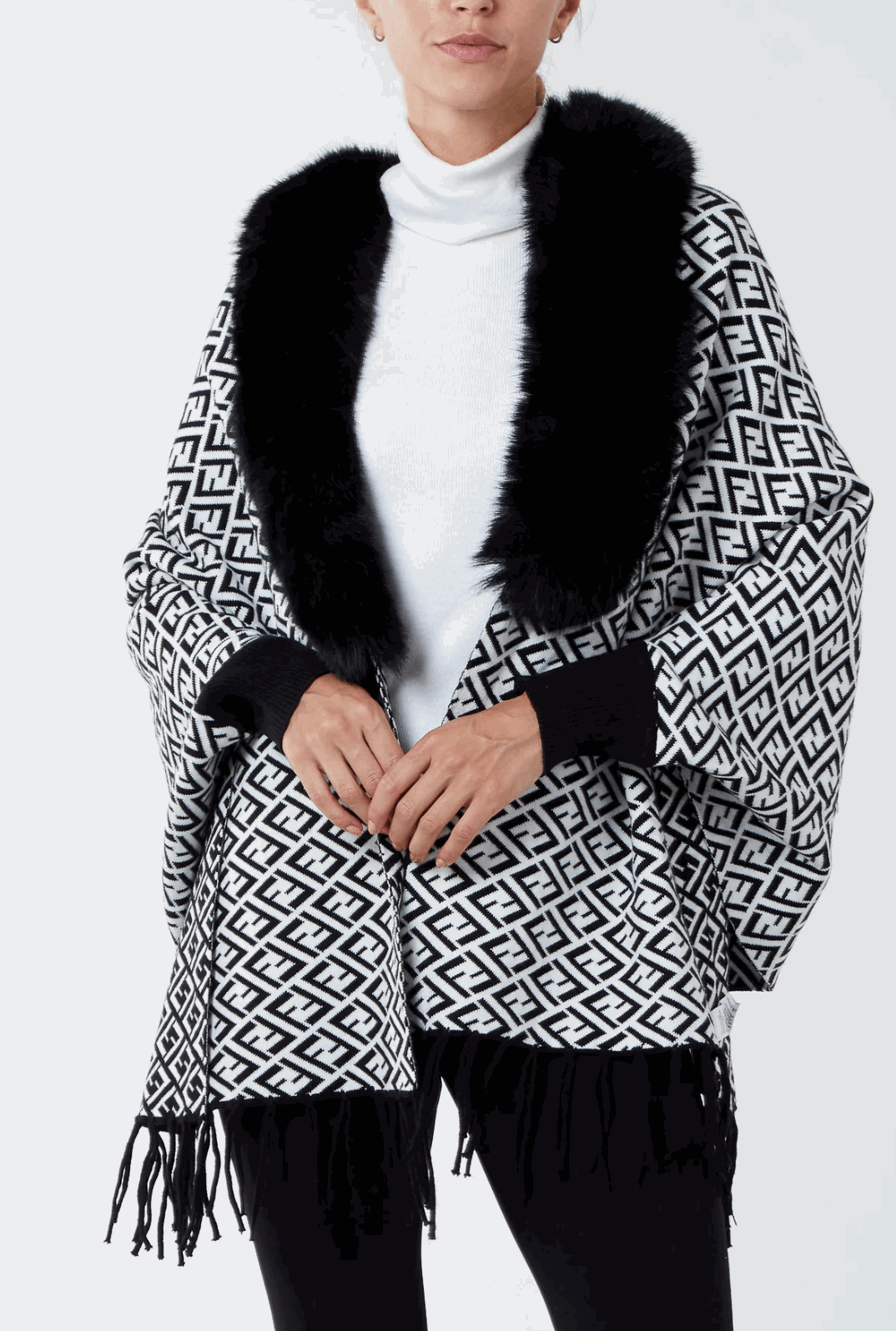 Letters Faux Fur Lined Monogram Poncho - Startoff UK Boutique