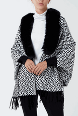 Letters Faux Fur Lined Monogram Poncho - Startoff UK Boutique