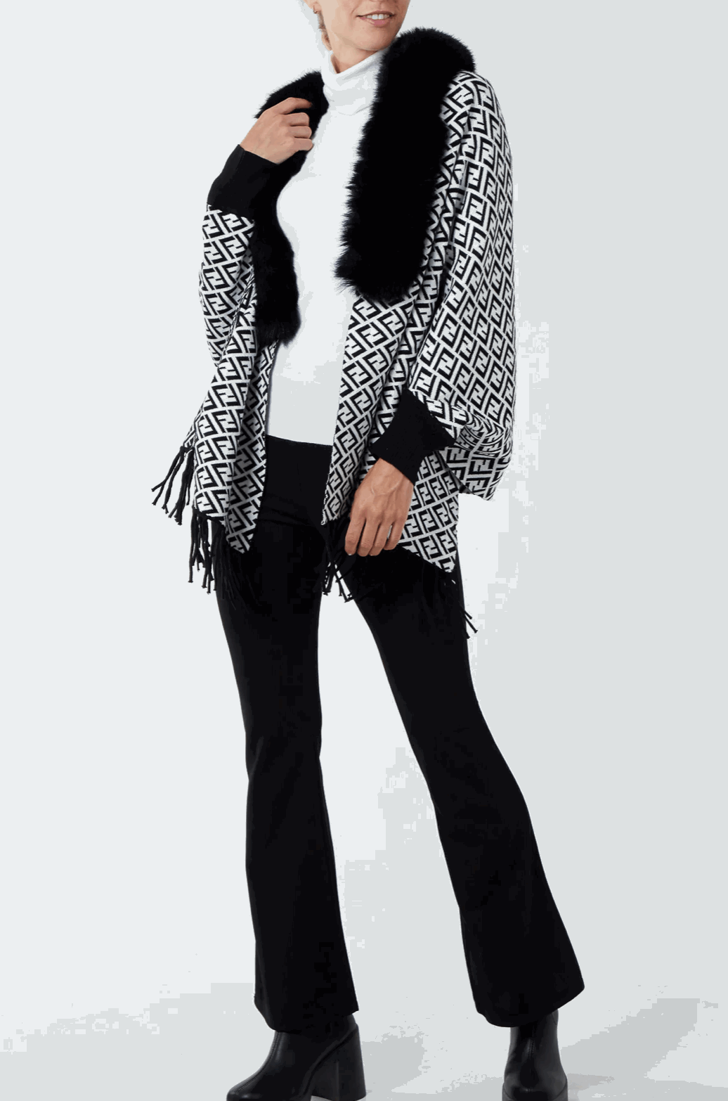 Letters Faux Fur Lined Monogram Poncho - Startoff UK Boutique