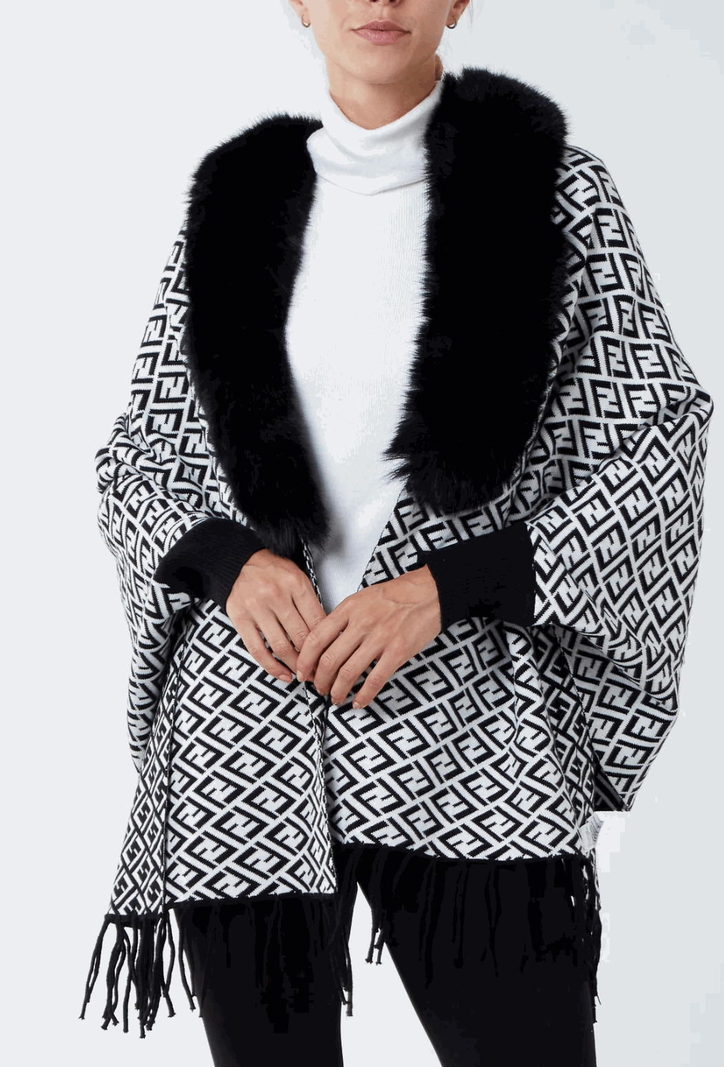 Letters Faux Fur Lined Monogram Poncho - Startoff UK Boutique