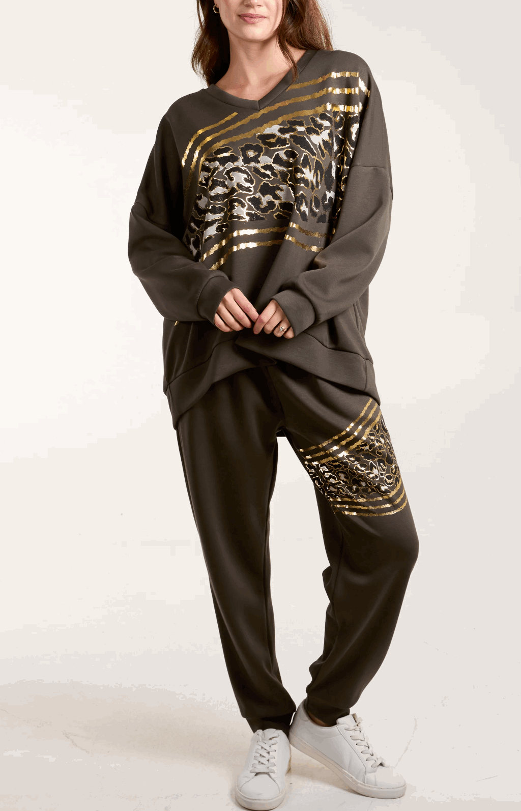 Leopard Mix Sweat Top and Trousers Set - Startoff UK Boutique