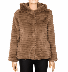 Ribbed Hooded Faux Fur Jacket - Startoff UK Boutique