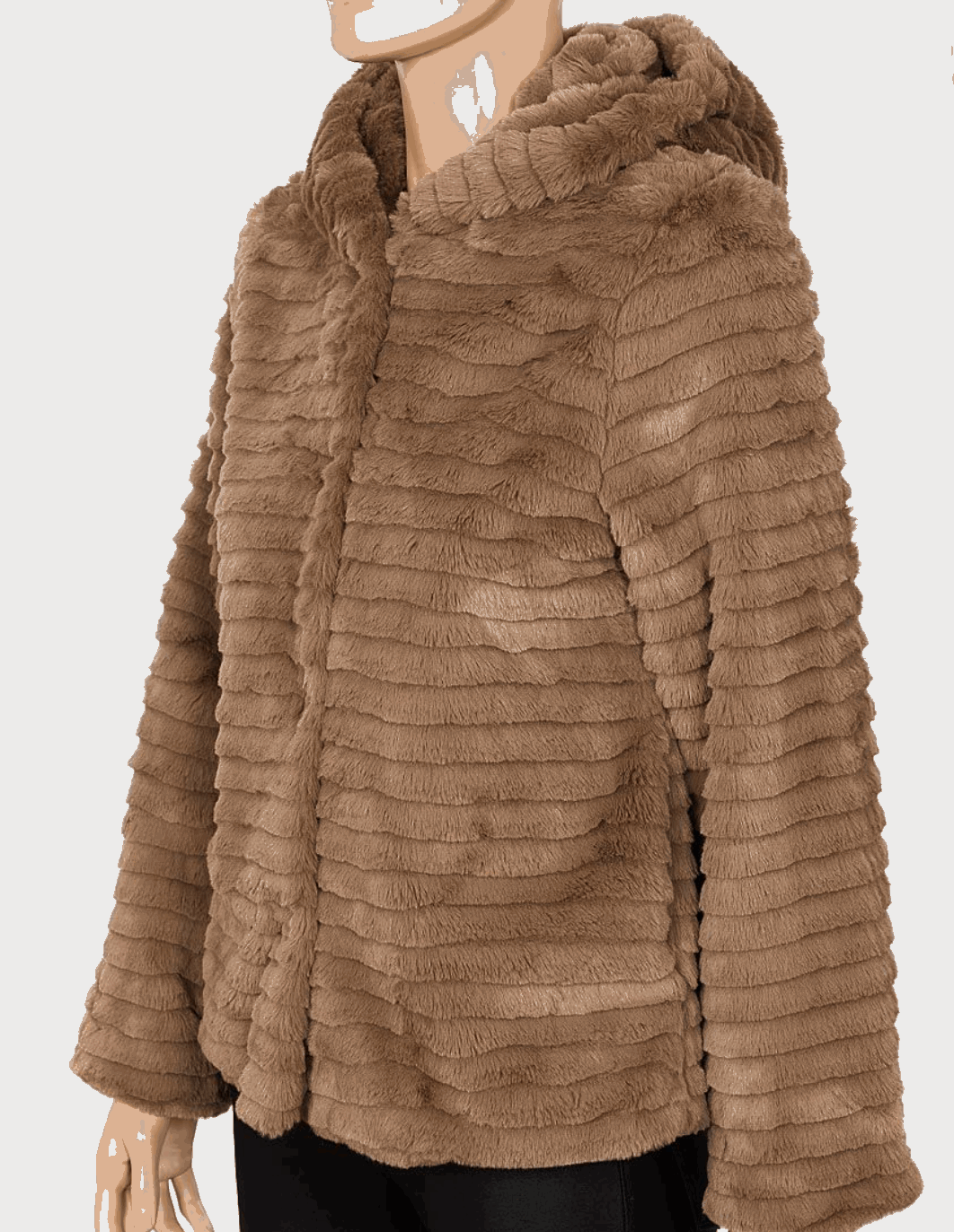 Ribbed Hooded Faux Fur Jacket - Startoff UK Boutique
