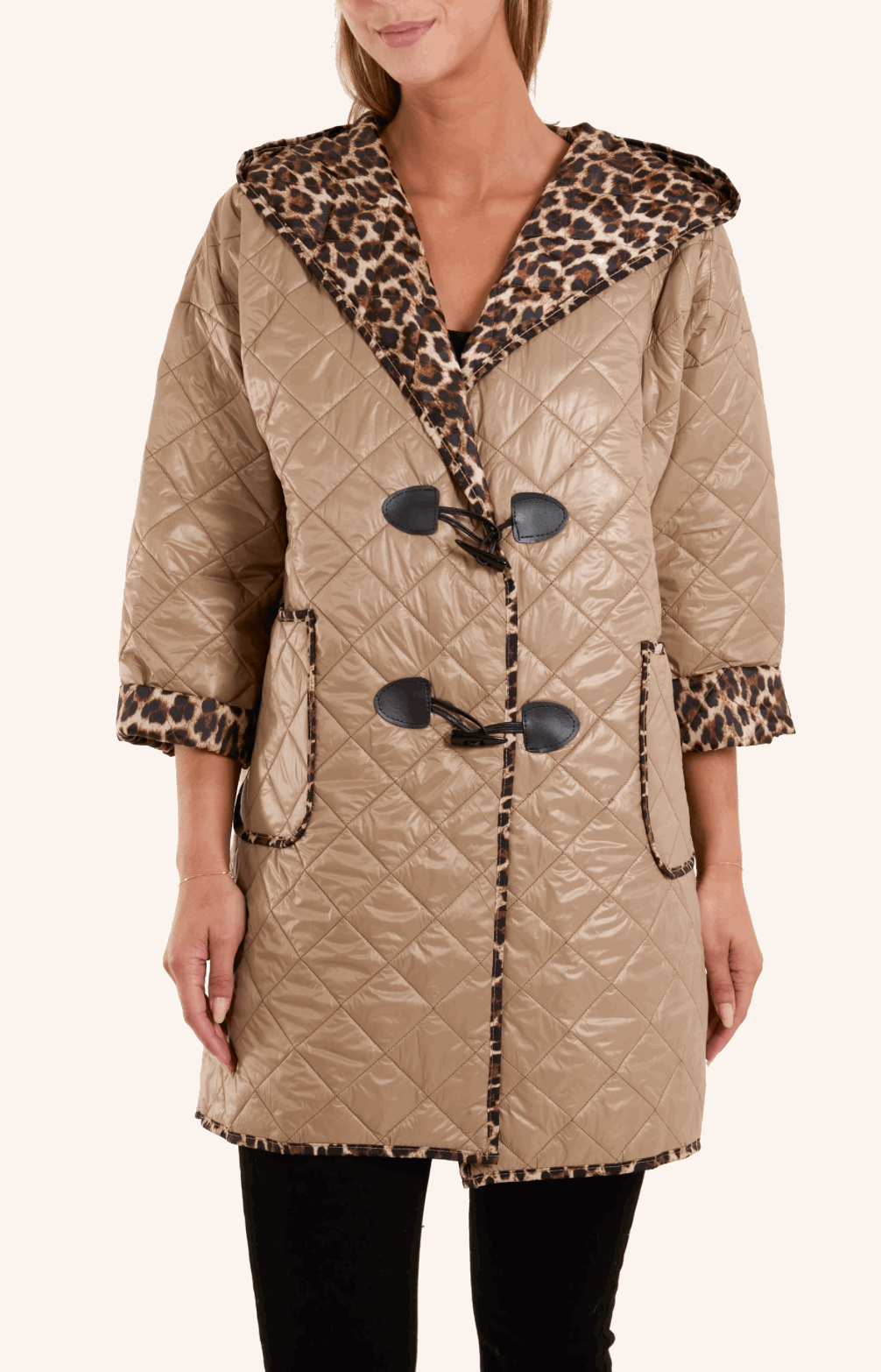 Toggle Quilted Leopard Lining Hooded Coat - Startoff UK Boutique