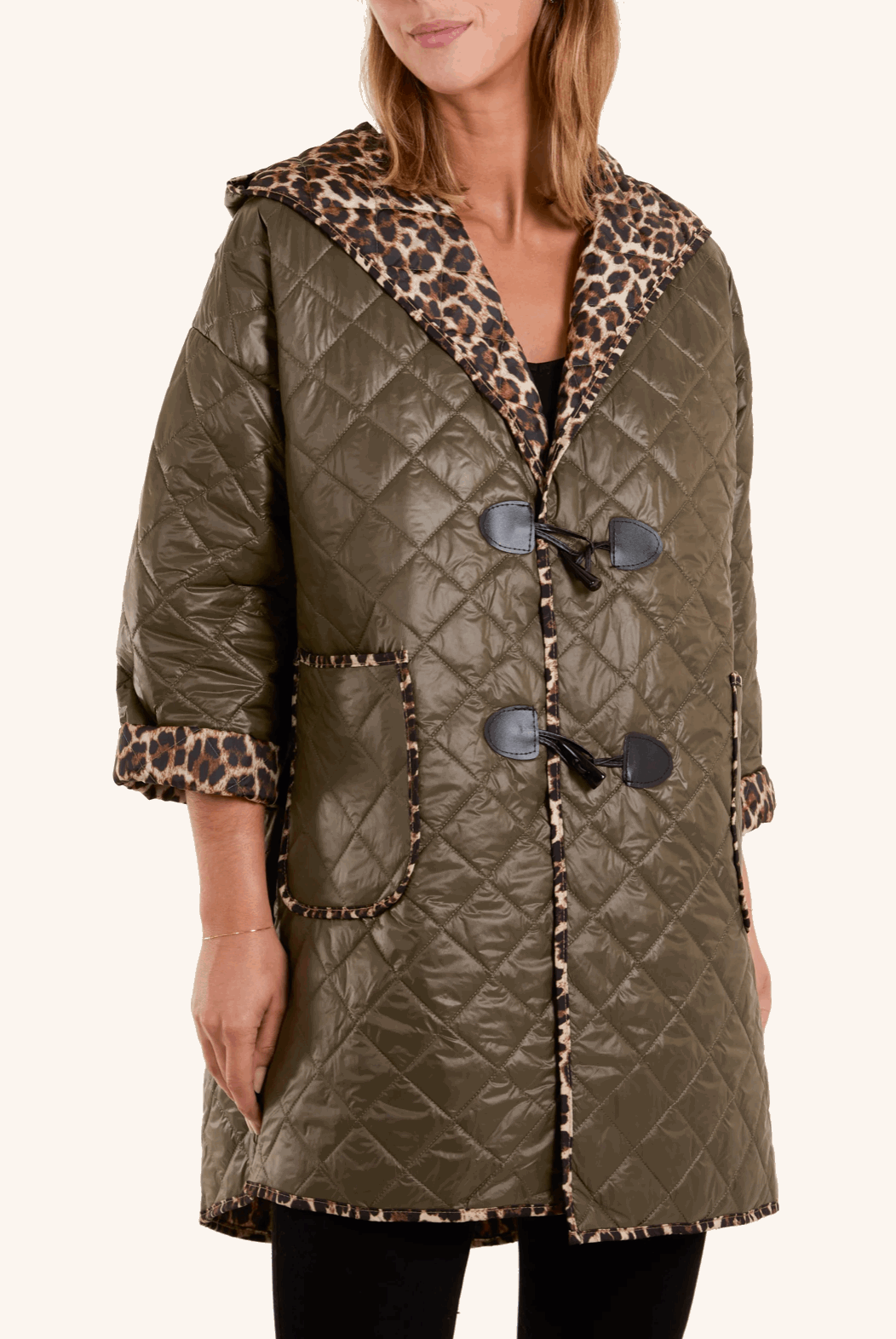 Toggle Quilted Leopard Lining Hooded Coat - Startoff UK Boutique