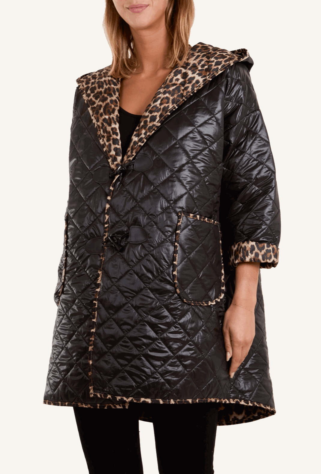 Toggle Quilted Leopard Lining Hooded Coat - Startoff UK Boutique
