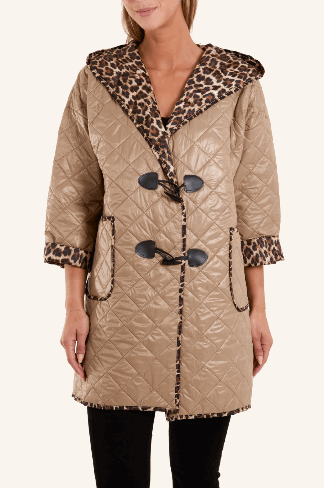 Toggle Quilted Leopard Lining Hooded Coat - Startoff UK Boutique