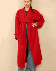 Lucian Belted Long Coat With Gold Arm Button