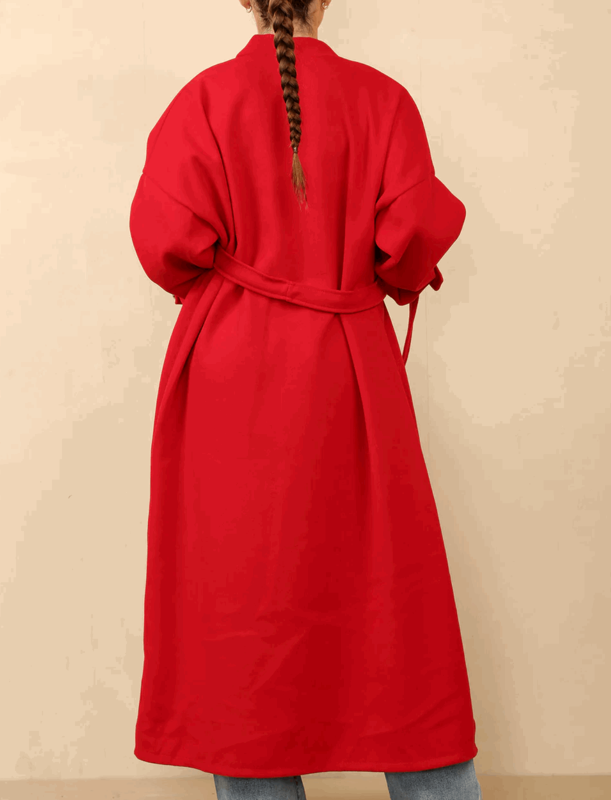 Lucian Belted Long Coat With Gold Arm Button