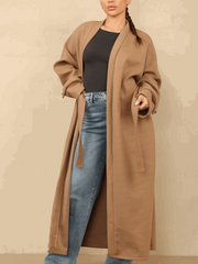 Lucian Belted Long Coat With Gold Arm Button