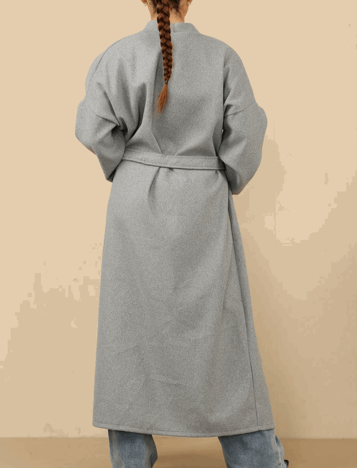 Lucian Belted Long Coat With Gold Arm Button