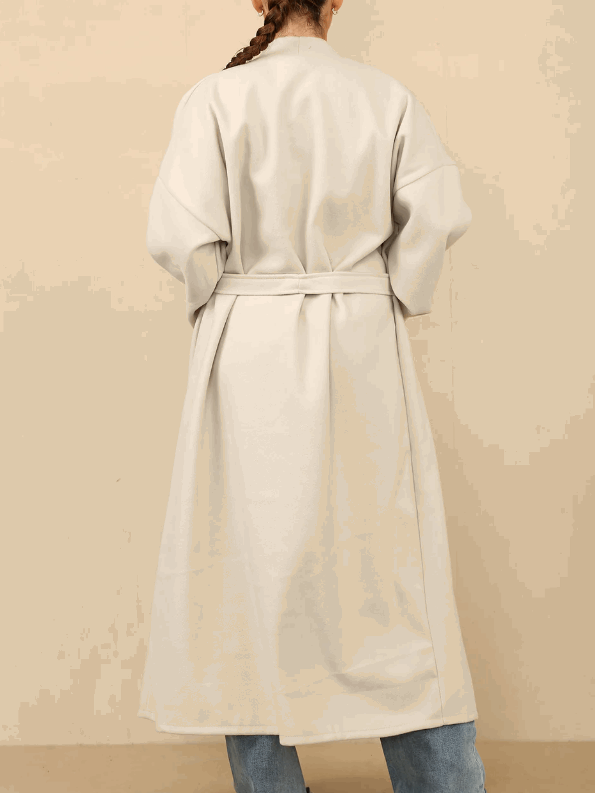 Lucian Belted Long Coat With Gold Arm Button