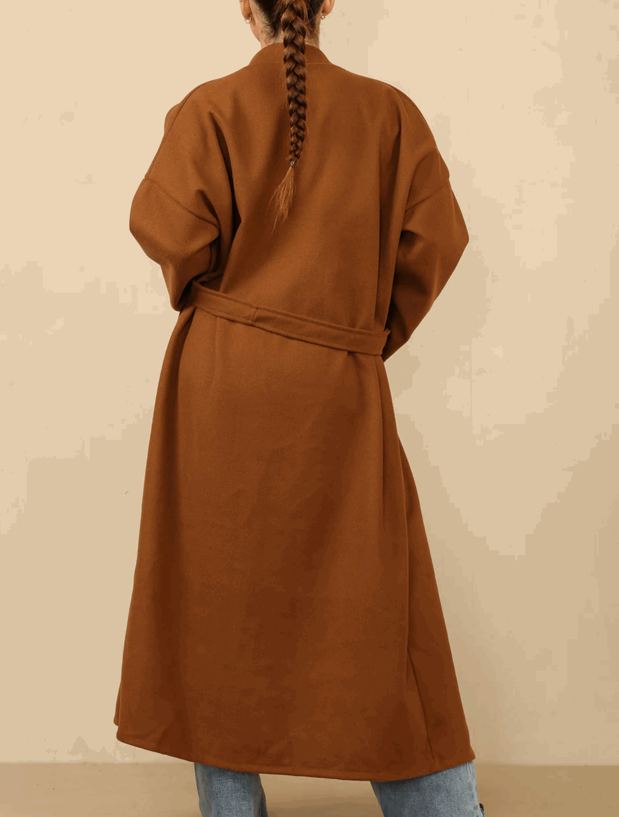 Lucian Belted Long Coat With Gold Arm Button