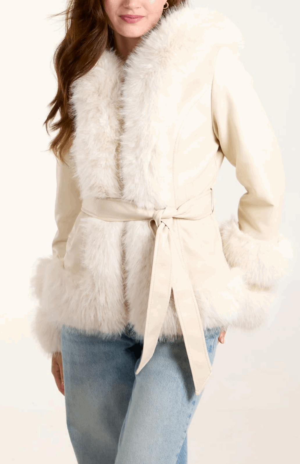 Jackie Faux Fur Belted PU Jacket