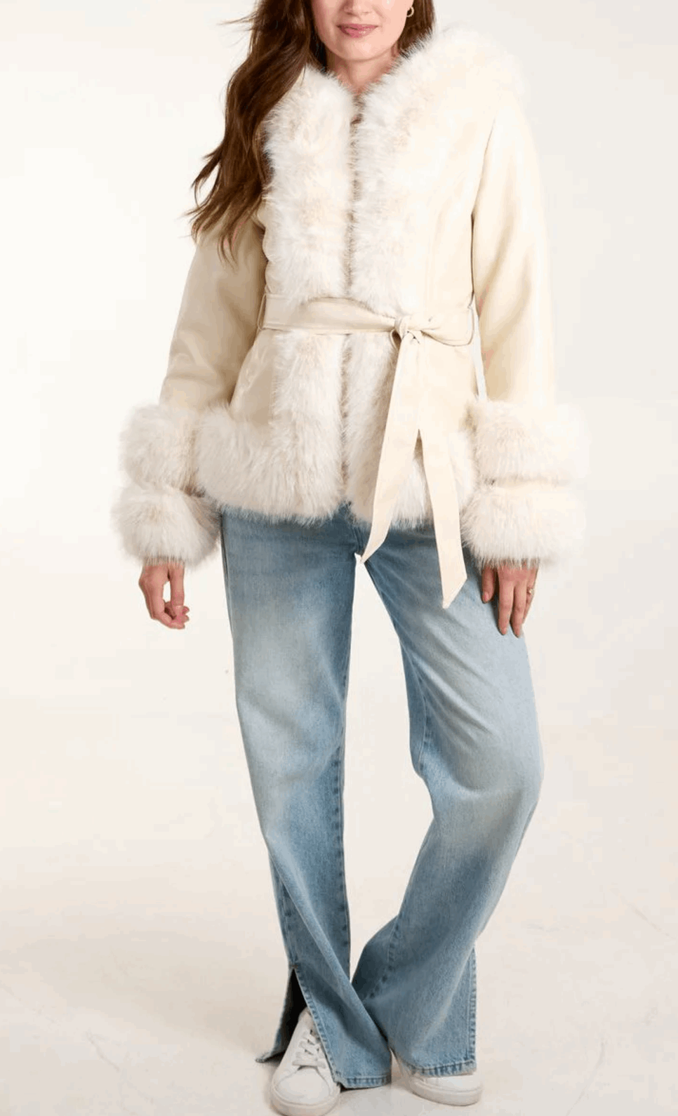 Jackie Faux Fur Belted PU Jacket