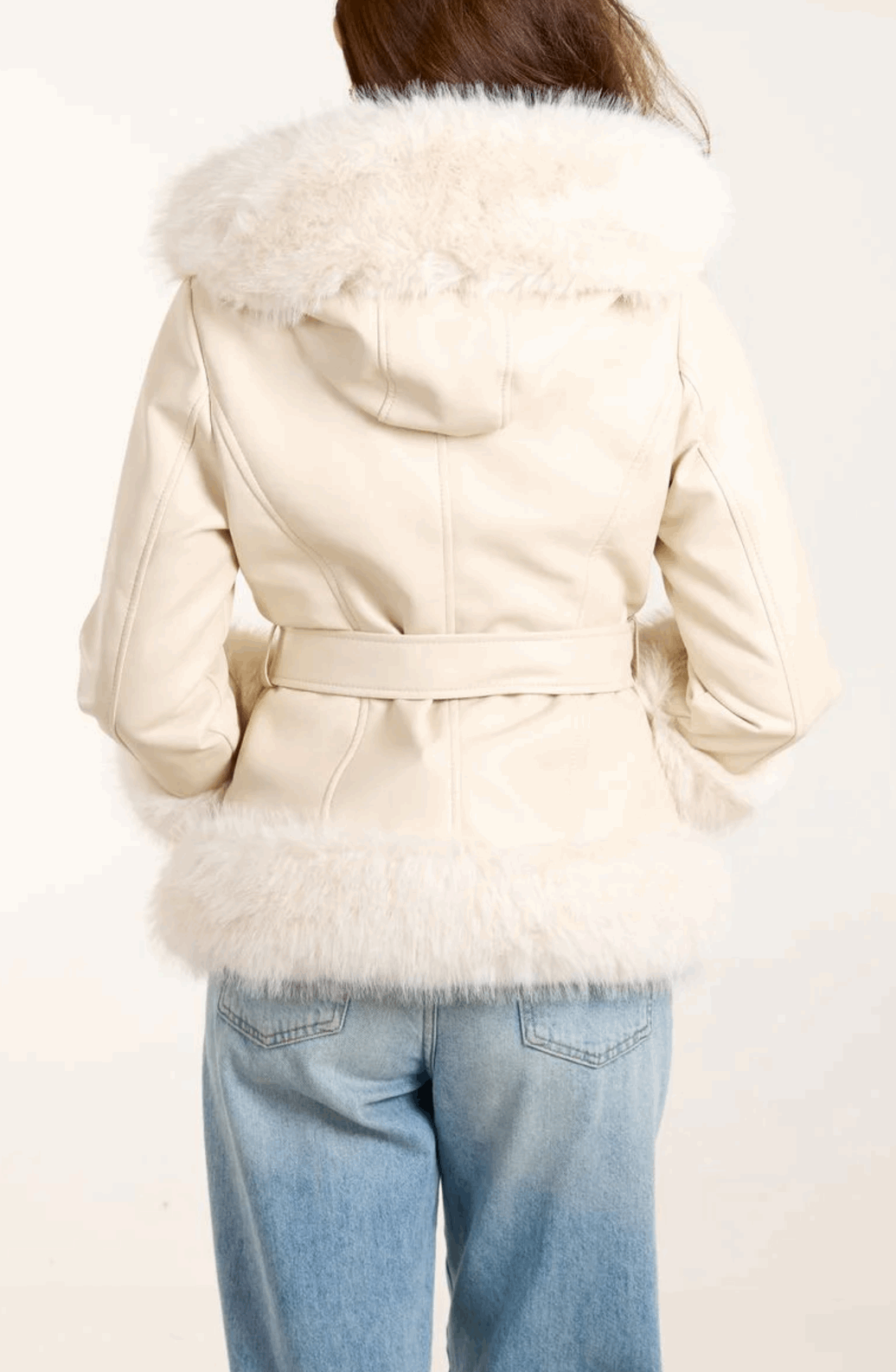 Jackie Faux Fur Belted PU Jacket