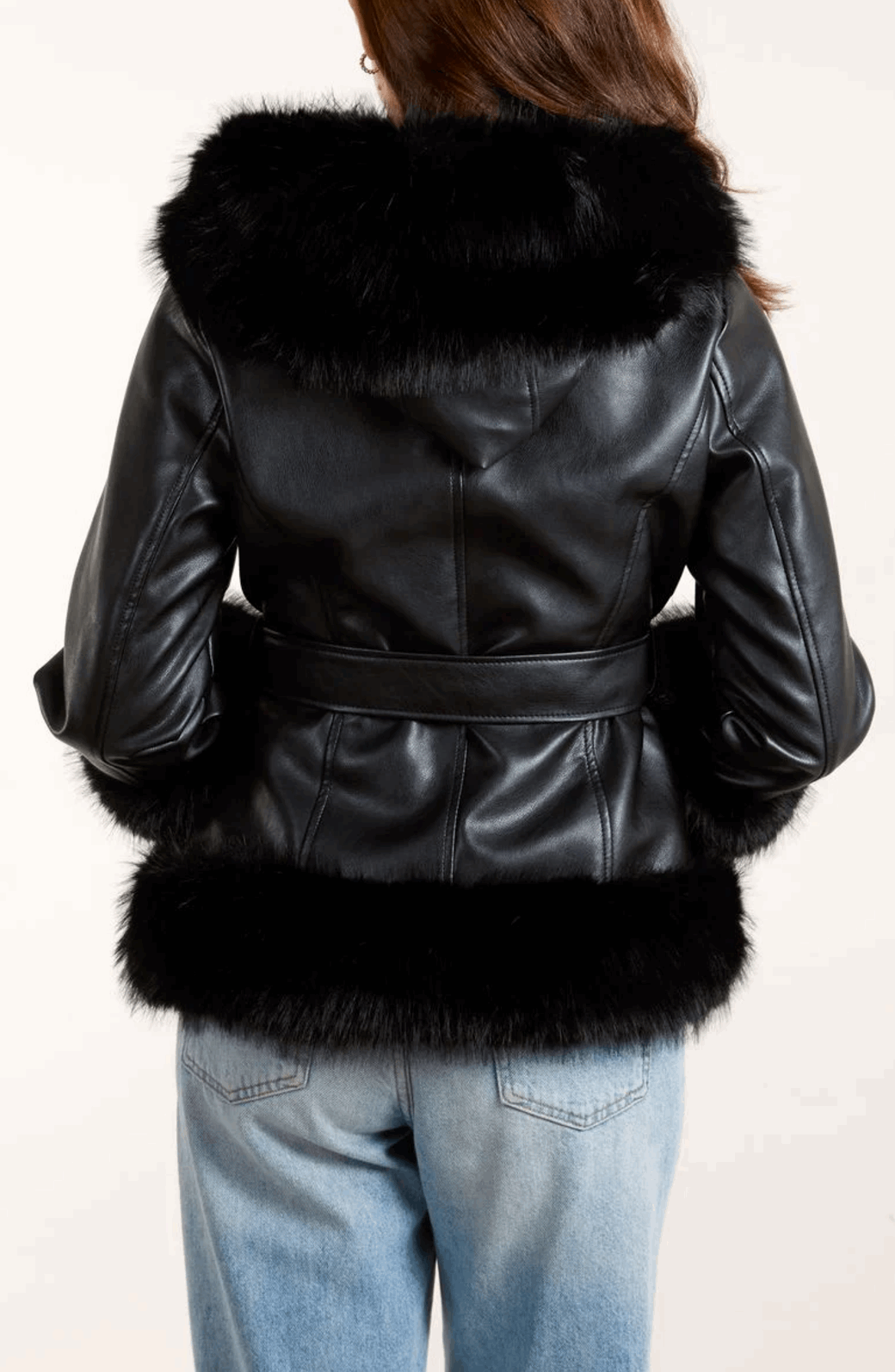Jackie Faux Fur Belted PU Jacket