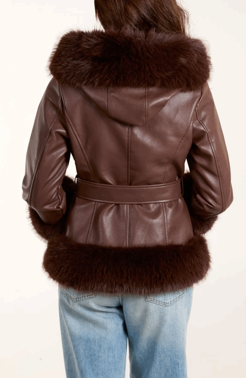 Jackie Faux Fur Belted PU Jacket