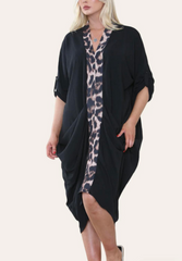 Monica Leopard trim Detail Ruched Front Dress
