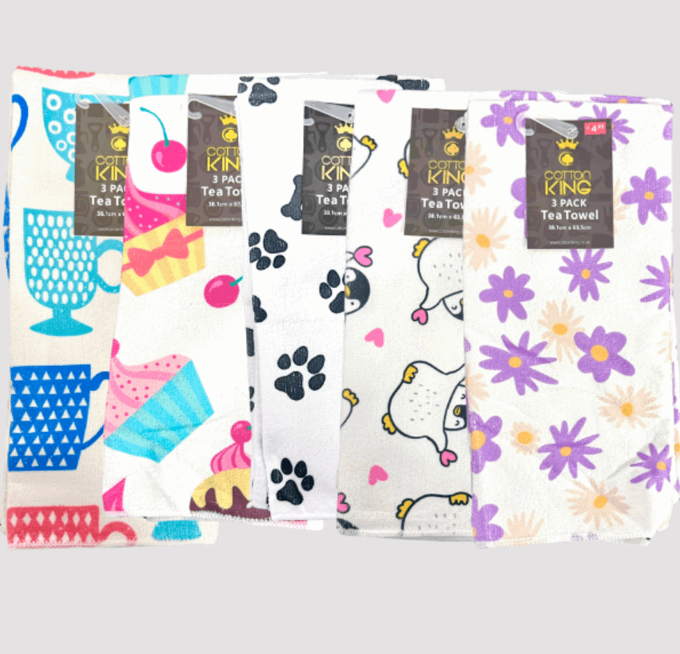 3 Pack Velour Printed Tea Towel