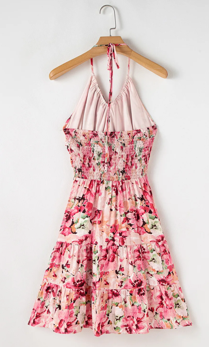 Floral Halter Neck Shirred Back Ruffled Mini Dress
