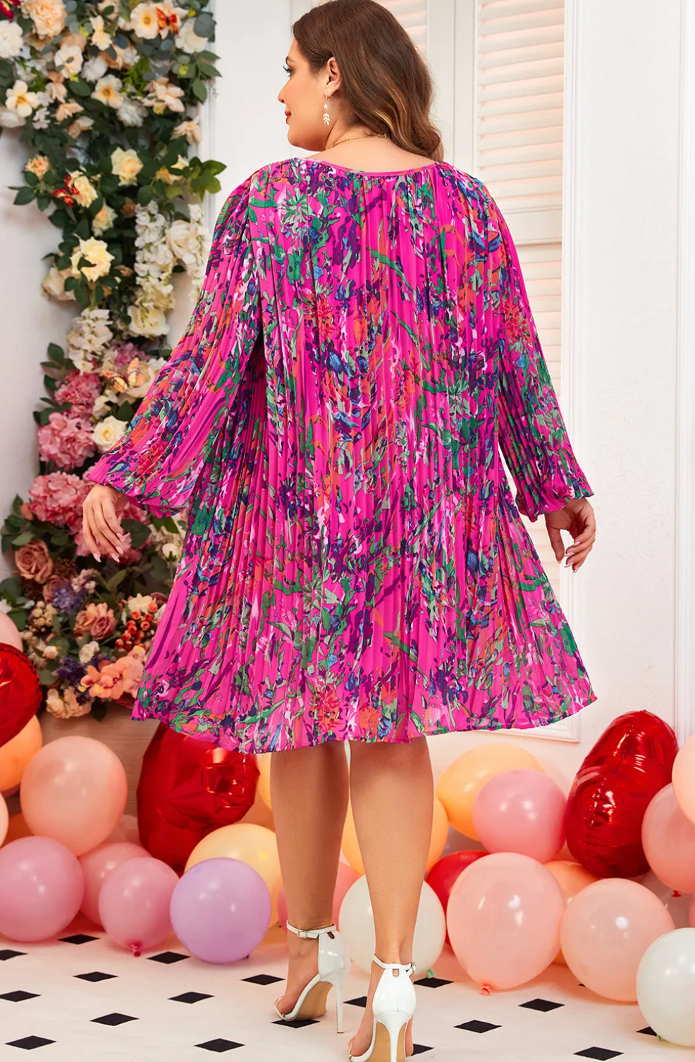 Monalisa Abstract Floral Print Pleated Loose Dress