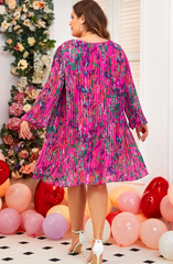 Monalisa Abstract Floral Print Pleated Loose Dress