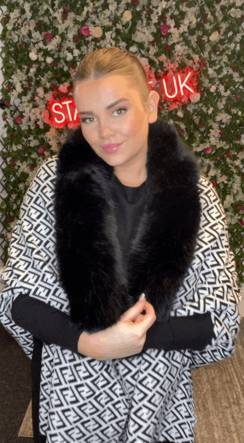 Letters Faux Fur Lined Monogram Poncho - Startoff UK Boutique