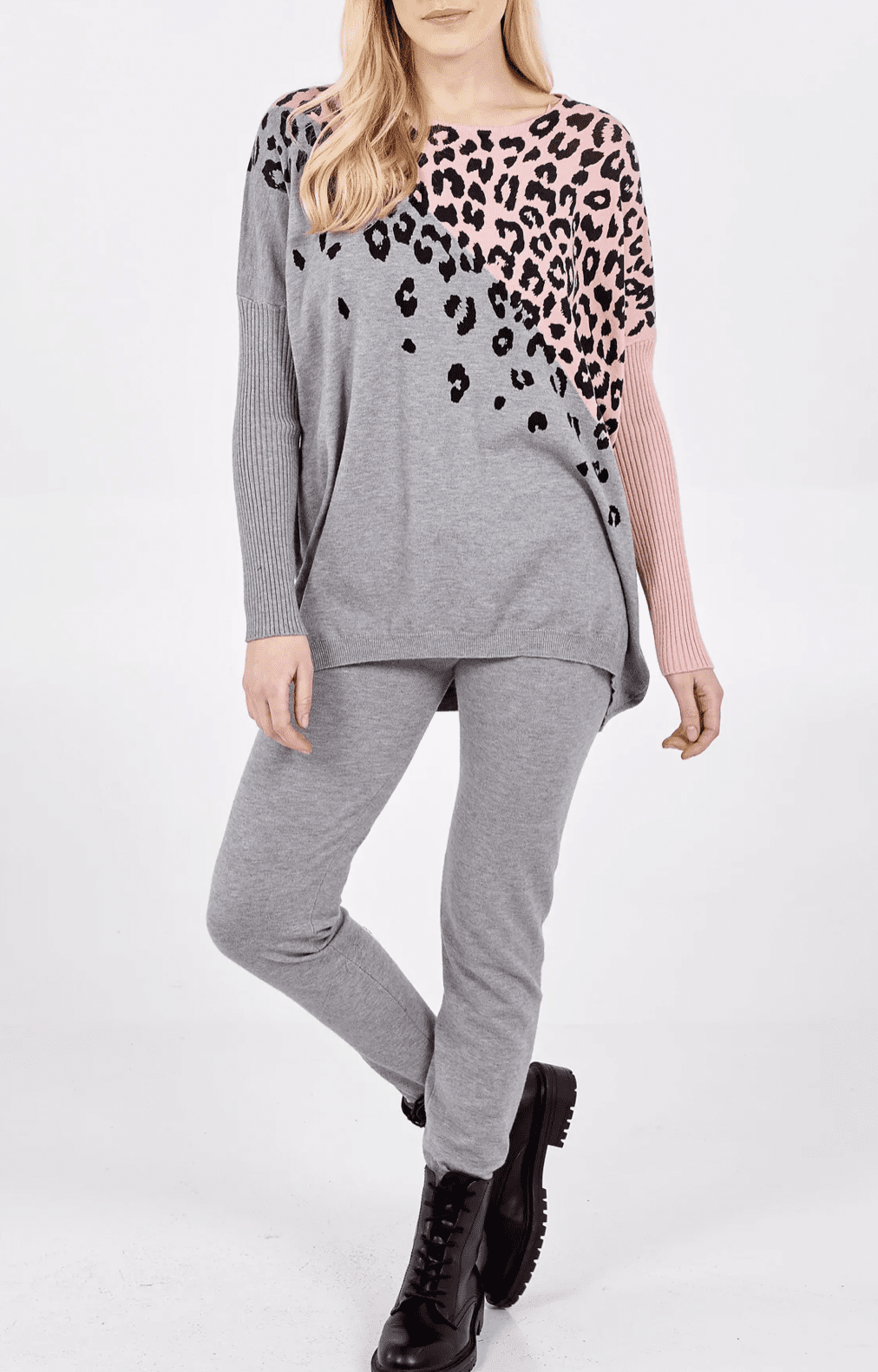 Leopard Pink and Grey Loungewear Set