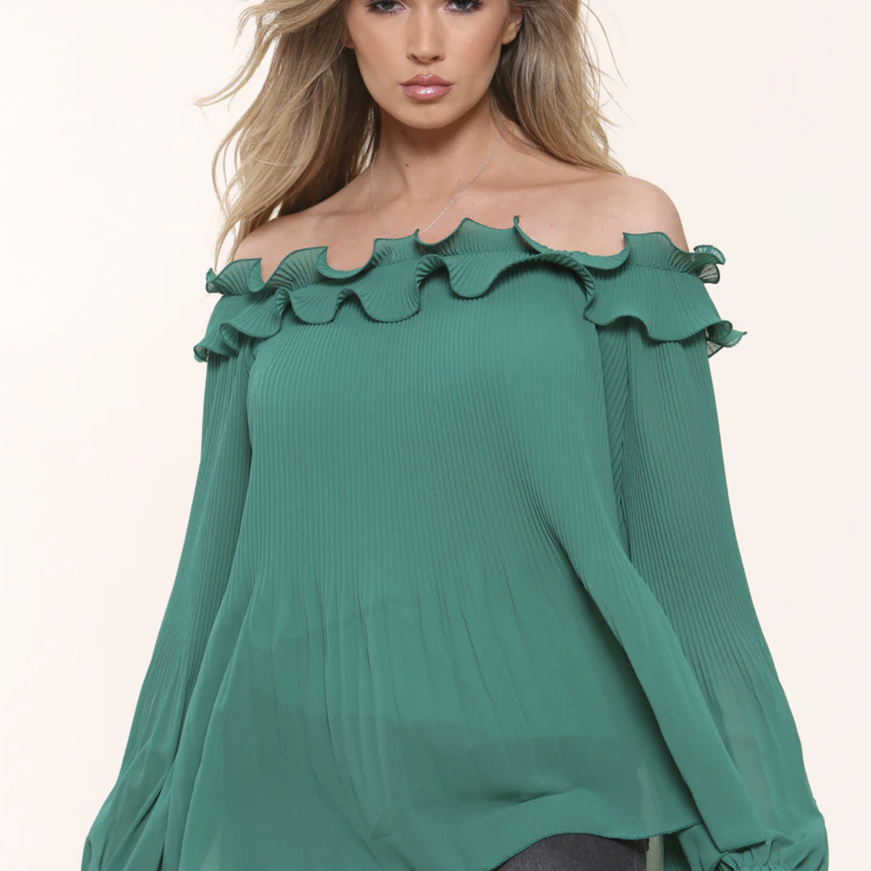 Lucie Pleated Off Shoulder Top