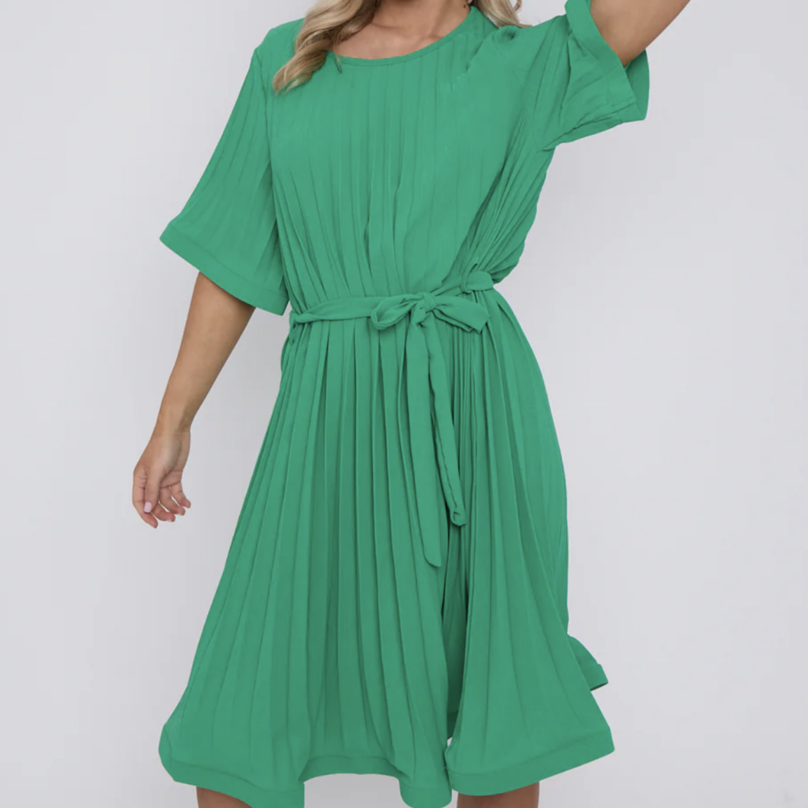 Eloise Pleated Belted Dress